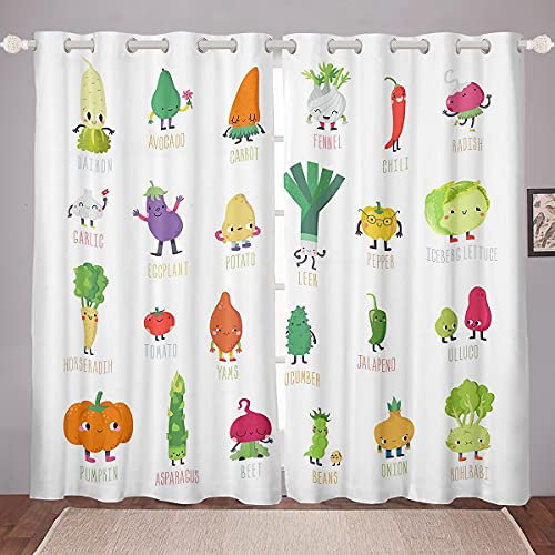Gemüse Fenstervorhänge Tomatenfenster Vorhänge Kinderzimmer Dekor Bauernhaus Essen Karikatur Vorhang Panels Jungen Mädchen Karotte Pfeffer Aubergine Gesunde Fensterbehandlungen Wohnzimmer 55 x102