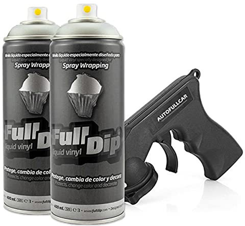 AutoFullCar Full Dip Pack 2 Sprays Vinilo Líquido REGALO Adaptador Spray (Aluminio Metalizado)