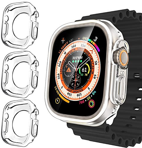 iVoler 3 Pezzi Chiaro Cover per Apple Watch Ultra 2 49mm / Apple Watch Ultra 49mm, Custodia Trasparente, Ultra Sottile Morbida in Silicone TPU Antiurto Anti-Graffio Protettiva Case per iWatch 49mm
