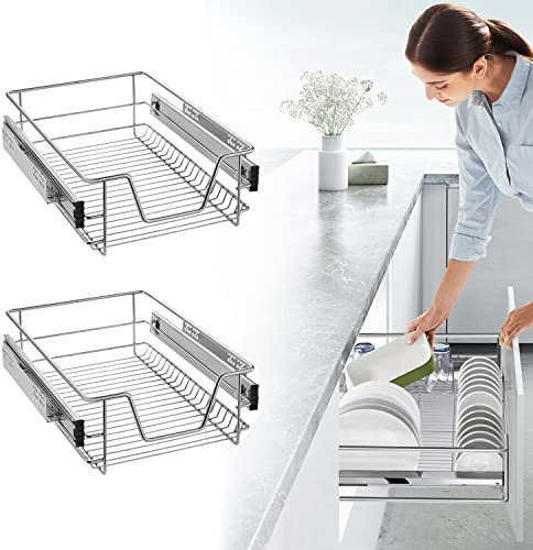 TRMLBE Juego de 2 Cajones Telescópicos 40cm Cajón Cocina Armario Organizador Armario Tirador Dormitorio Cajón Estante Cocina con Guías Carga Máx 20kg