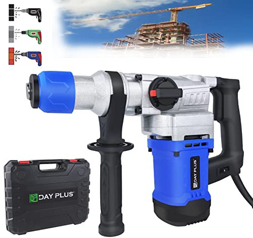 1500W Rotary Hammer Drill, 4500 RPM SDS Hammer Drill Impact Drill Concrete Tile Breaker Demolition Heavy, 360° Rotating Handle, Grease, Chisels and Drill Bits with Case, Heavy Duty
