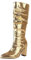 stivali da donna stivali alti al ginocchio, moda piega lucida vernice stivali lunghi Chunky tacco stivali lucidi ricamati alla moda, gold, 41 EU