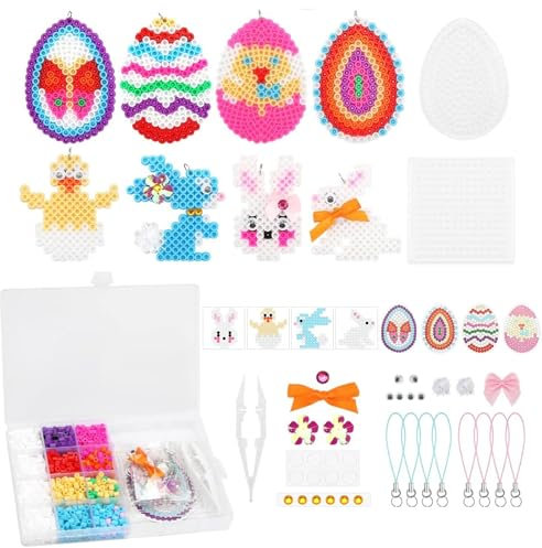 Mrracxy Bügelperlen Platte, Steckplatten Set, Bügelperlen ostern,Kinderbasteleien zu Ostern,Muster mit Ei und Hasenform, Geeignet für Osterkinder DIY, Kann als Osterschmuck verwendet werden