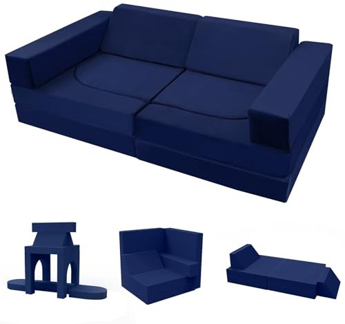 MeMoreCool Spielsofa Schlafsofa Kinder, Schaumstoff Soft Bausteine Couch, Fancy Spielsofa einen aufregenden Indoor-Spielplatz für das Kinderzimmer, Kuschelecke ideal für Kinder, Blau