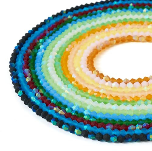 Craftdady 1130 cuentas facetadas de vidrio bicónico esmerilado, 13 colores para hacer pulseras y collares