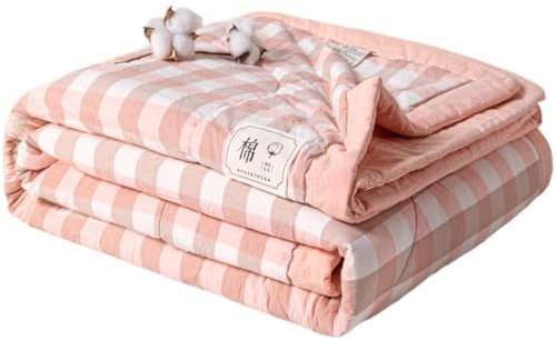 Surwin Couvre Lit Matelassé à Carreaux Moderne Réversible Courtepointe en Microfibre Plaid Dessus de Lit Ultra Doux Léger Respirant Couvre Lit d'été Lavable en Machine (Rose Blanc,180x200cm)