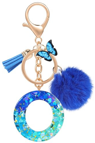MWOOT Nom Lettre initiale O Porte-clés, Bleu Porte-clés pour Femme, Charmes en Résine Pour Clé Porte Clef Voiture Décor Sac à main