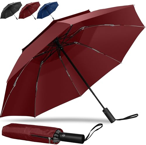 Lehwoik Regenschirm, winddicht, stark, faltbar, doppelt belüftet, 16 Fiberglas-Rippen, kompakter Reise-Regenschirm, umgekehrtes Design, automatisches Öffnen und Schließen mit einem Knopf, mit