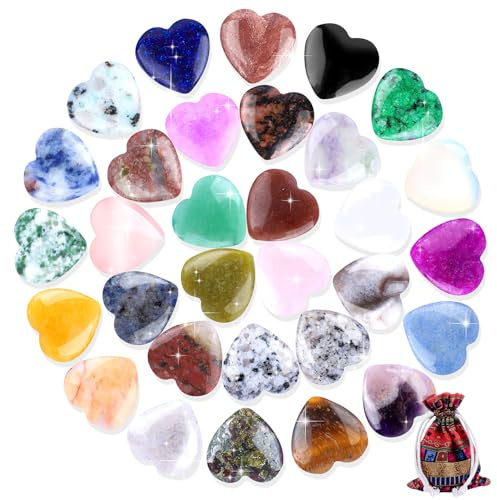 Edelsteine für Kinder 31Stk Steine Bunte Herzsteine Natürliche Kristalle Set Glückssteine Heilsteine Herz Stein Heilkristalle Edelstein für Crystal Therapy Meditation und Dekorationen