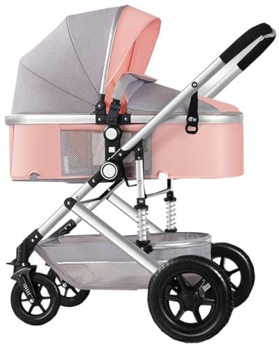 GIZNXBA Kinderwagen 3 In 1 Umwandelbarer Wendbarer Kinderwagen Tragbarer Kinderwagen Standardkinderwagen Faltbarer Kinderwagen Hohe Landschaft Buggy(/Pink)