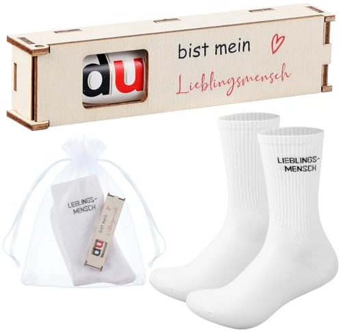 Namalu Lieblingsmensch Geschenk Sets Geschenkbox aus Holz und Socken | mit Organza Säckchen, Valentinstagsgeschenke für Sie, Lieblingsmensch Geschenkidee für Freundin BFF Geburtstag Weihnachten