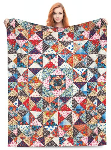 Printed Abstract Floral Boho Patchwork Throw Blanket Ultra Soft Cozy Flannel Fleece Blanket Fuzzy Warm Lightweight Bedding for Couch Sofa Chair Bed Living Room Bedroom Decor,50X40