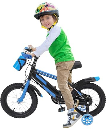 GIDRLL Kinderfahrrad 14 Zoll Höhenverstellbares Freestyle BMX Fahrrad Kinder für Jungen und Mädchen ab 3-6 Jahre mit Stützräder, Wasserflasche und Duales Bremssystem