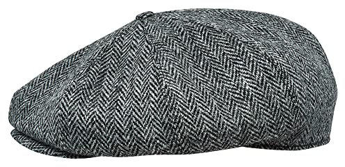 Sterkowski Peaky Style | Harris Tweed Schiebermütze für Herren | Schiebermütze Herren Cabrio Mütze Herren Schirmmützen für Herren Gatsby Cap 60 cm Schwarz/Grau
