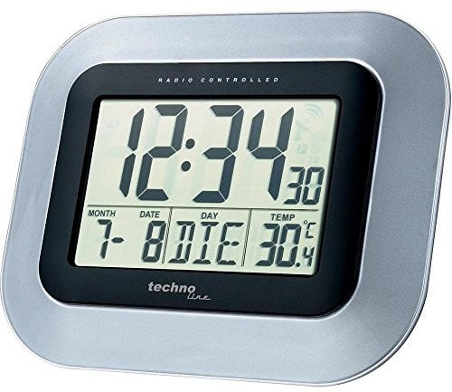 Technoline WS 8005 Radio Controlled Wall Clock (black-silver with batteries)