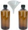 mikken 2 x braune Laborflasche 1000 ml aus Kunststoff (PET), Apothekerflasche, Veralflasche inkl. Einfülltrichter