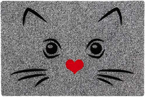 Betz Fußmatte Fußabstreifer Schmutzfangmatte Katze mit Herzmund Farbe grau Größe 40x60cm