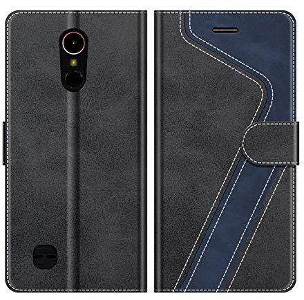 MOBESV Hülle für LG K10 2017 Handyhülle, Lederhülle mit Kartenfach, Klapphülle mit Ständer, Flip Case Handytasche Schutzhülle, Modisch Schwarz
