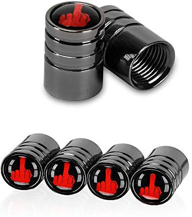 4 Teile/satz Mittelfinger Style Logo - Fahrrad Motorrad Auto Reifen Ventilkappen für Auto Styling Dekoration-Schwarz, Silber (Black)