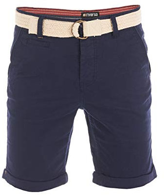 riverso Herren Chino Shorts RIVHenry Gürtel Bermuda Kurze Hose 98% Baumwolle Hellblau Dunkelblau Navy Rot Grün Orange Beige Grau w30 - w42, Größe:W 32, Farbe:Dark Navy (19400)