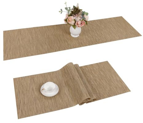SHACOS Tischläufer Modern Vinyl Tischläufer Waschbar Hitzebeständig Tischläufer Küche Tischdecke Läufer Tischläufer Outdoor Abwaschbar PVC Tischläufer für Esszimmer Party Restaurant (Braun,30 x 180cm)