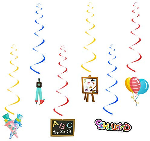 Oblique Unique® 6X Deckenhänger Wirbel Spiral Girlande Deko für Schuleinführung Einschulung Schulanfang Hängegeko - Zirkel Tafel Zuckertüten UVM.