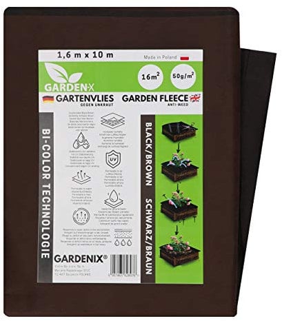 GARDENIX® 16 m² Bilateralle Tessuto Non Tessuto maronne/Nero Anti Erbacce, Peso 50 g/m², Stabilizzazione UV (1,6m x 10m)