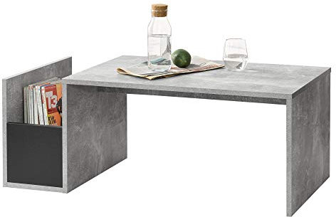 Table Basse pour Salon Meuble Stylé avec Compartiment de Stockage en Panneau de Particules Mélaminé 90 x 45 x 35 cm Effet Béton Noir