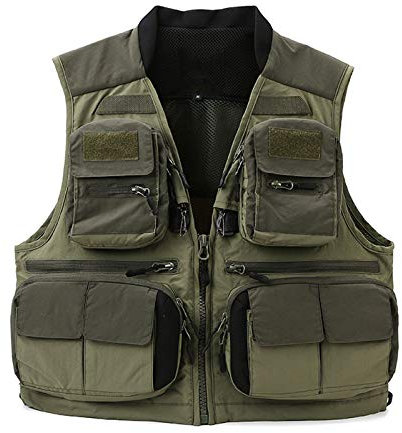 GAOHONGMEI Herren Outdoor-Angelweste, schnell trocknend, Netzstoff, atmungsaktiv, für Fotografie, Camping, Jagd, Freizeitjacken, Armeegrün-L
