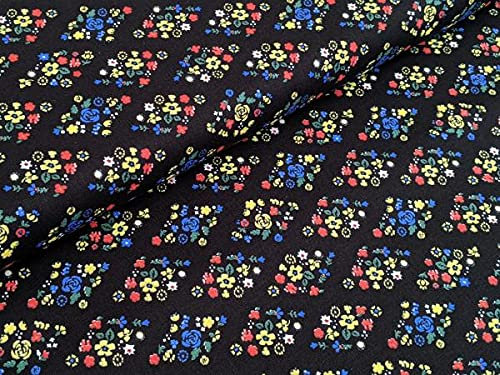 Baumwollstoff Blumenmuster Schwarz Stoff Meterware Dekostoff Blume