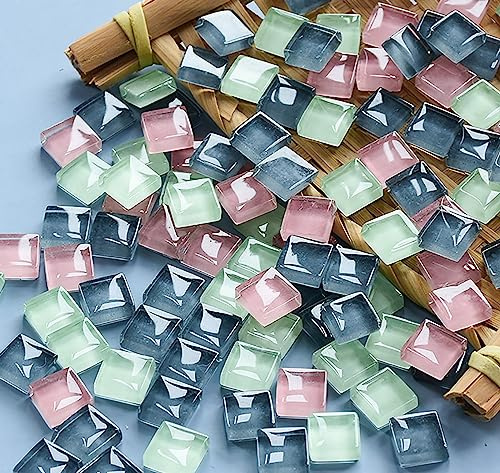 Mosaic Tiles 225 Pieces / 200 g Pack of Crystal Glass Mosaic Mosaic Tile Supplies for Home Decoration, DIY Crafts, Plates, Picture Frames, Flowerpots – 1x1 cm Square Tiles (Pink Green Gray)