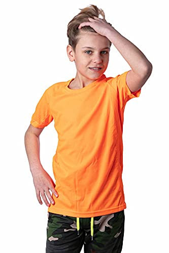 Mivaro Jungen Sport Shirt Trikot Funktionsshirt Laufshirt Fußball Training Tshirt, Größe:110/116, Farbe:Neonorange