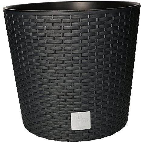KOTARBAU® Macetero Redondo con Maceta Interior, 270 x Ø 300 mm, Ratan sintético, Antracita - Gris, Maceta Rato con Trenzado Que imita el Mimbre, Maceta Interior separada, extraíble, Cesta