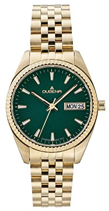 DUGENA Damen-Armbanduhr, 4461036, Venetia, Quarz, dunkelgrünes Zifferblatt, Edelstahlgehäuse, Saphirglas, Edelstahlarmband, Drückerfaltschließe, 10 bar