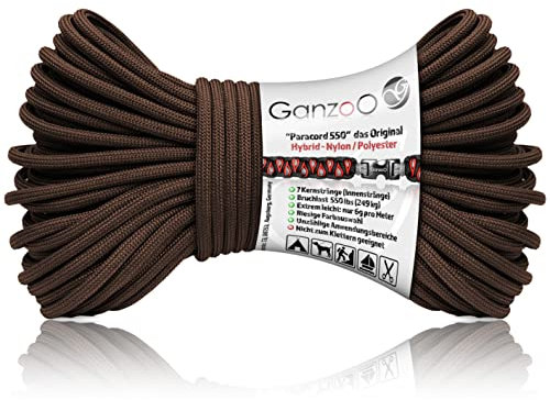 Ganzoo Paracord 550 Seil dunkel braun, 4mm, Typ 3, Nylon Polyester, Hybrid, Armband, Hunde-Leine, Hunde-Halsband knüpfen, ca. 250kg Bruchlast, Outdoor Rope, Camping Schnur, Allzweckseil, 30 Meter