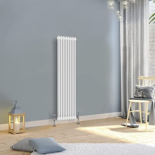 WarmeHaus 1500x380mm Vertical Traditional Radiator 2 Column White Cast Iron Style Tall Upright Radiator Central Heating