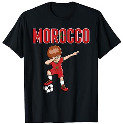 Dabbing Soccer Boy Marokko Fußball Fans Trikot marokkanische Flagge T-Shirt