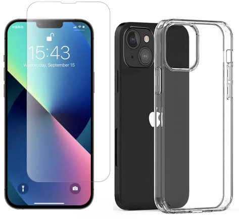 MHtech Case Compatible with Apple iPhone 14 PLUS, Full Body Front and Back 360 Protection Clear Gel Cover with Tempered Glass Screen Protector