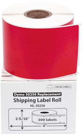 HOUSELABELS DYMO 30256 Red Versandetiketten (6,4 x 10,2 cm), stark permanent klebend, kompatibel mit DYMO LW 450, 4XL, Rollo & Zebra Desktop-Druckern, 4 Rollen/1200 Etiketten