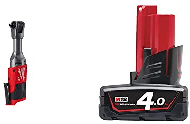 Milwaukee M12FIR38LR-0 M12 Fuel 3/8 Drive Long Reach Ratchet Body Only & M12B4 4.0Ah Lithium-Ion Battery - Red