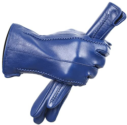 Farbige modische Lederhandschuhe, hochwertige Lederhandschuhe für Damen, Echtleder-Winterhandschuhe, hält warm, Damen-Lederhandschuhe, Blau 7
