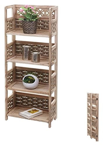 Mendler Regal HWC-K86, Standregal Wohnregal, klappbar 4 Ablagen, Holz 110cm - braun, Geflecht braun