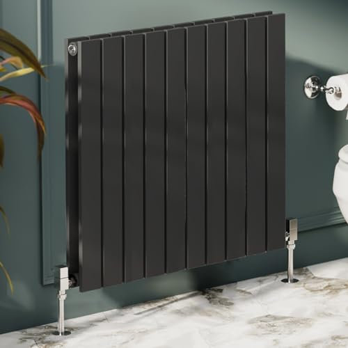 Go Bathrooms Pinta Horizontal Black Radiator 600 x 680mm Flat Panel Horizontal Black Double Wall Mounted Slim Designer Radiator