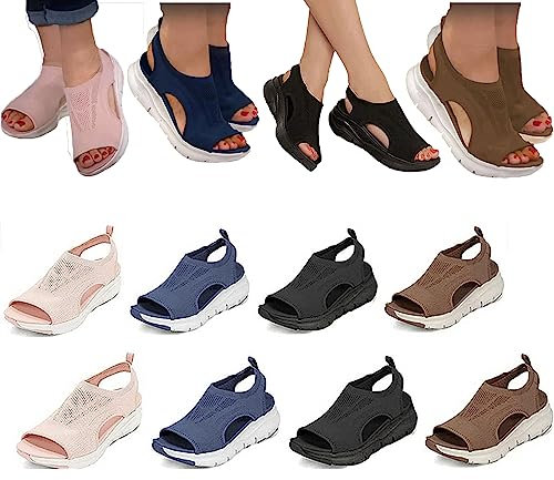 Sandales De Sport à Glissière Orthopédiques à Bride Arrière Lavables D'été, Pour Femmes, Confortables, Tricot (Size:38,Color:bleu)