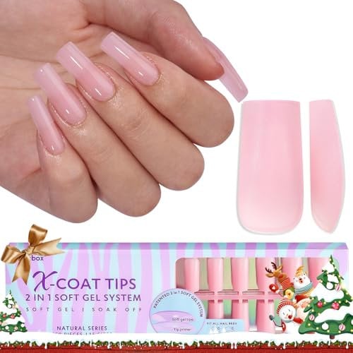 BTArtbox Soft Gel Nail Tips Square - XCOATTIPS Press On Nails Colored Pre-applied Tip Primer, One-Step Full Cover Fake Nails Gel Nails for Nail Extensions Art