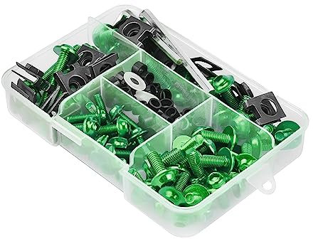 JNNJ 177 Pcs Kit de Boulons de Carénage de Motos, Ensemble de Vis D'écrou de Rondelle de Pare-Brise, Clip de Fixation Universel En Aluminium pour Les Sports Motorisés Et La Course de Moto(Vert)