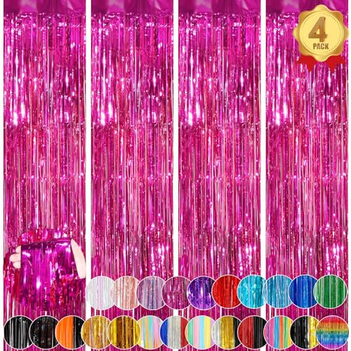 Tende con frange rosa rosa per feste, confezione da 4 pezzi, 9 x 20 m, per sfondo di compleanni, matrimoni, matrimoni, baby shower, vacanze, decorazioni per feste, stelle filanti per porte