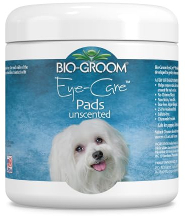 Bio-Groom - Eye Care - Augenreinigungspads für Haustiere - Entfernt Flecken, Schmutz und Sekrete - Hypoallergen - Vorgefeuchtete Pads aus Baumwolle - Mit Kamille - 25 Stück