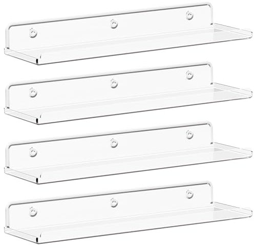 Lifewit Mensole Galleggianti per Parete, Pacco da 4 Scaffali in Acrilico trasparente 38 cm Decorazione per Stanza come Libreria/Esposizione di Dischi in Vinile/Foto in Camera da Letto,Soggiorno,Bagno