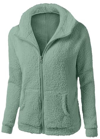 KONG JIMFAN Fleecejacke Damen Hundejacke Damen Jacke Herbst Bomberjacke Leder Herbstjacke Damen Herbst Mantel Damen Teddyjacke Damen Elegantes Winterkleid Übergangsjacke Damen Herbst(Mint Green,S)